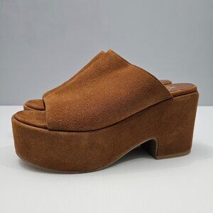 NEW Aquatalia Evonna Platform Sandal Womens 10.5 Tan Suede Mule Water Resistant